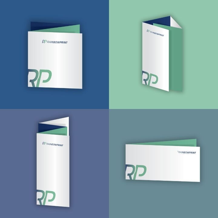Verschiedene Falzflyer von Rainbowprint mit verschiedenen Falzarten (Wickelfalz, Zickzackfalz, usw.)