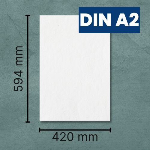 Ein DIN A2 Blatt mit den Maßen (Höhe 594mm und Breite 420mm) angezeichnet.