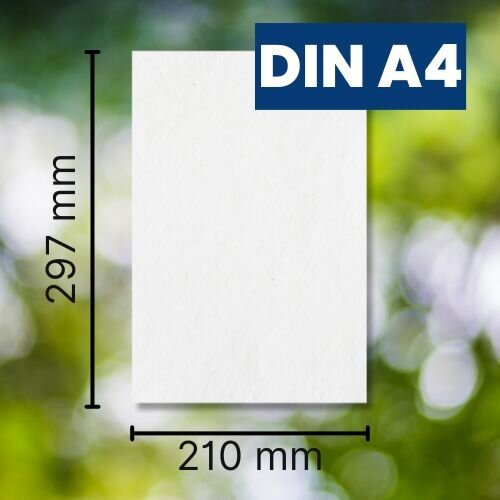 Ein DIN A4 Blatt mit den Maßen (Höhe 297mm und Breite 210mm) angezeichnet.