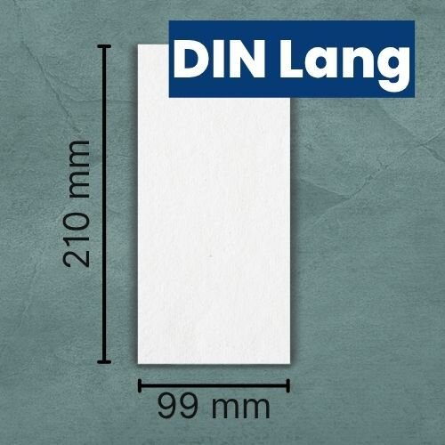 Ein DIN Lang Blatt mit den Maßen (Höhe 210mm und Breite 99mm) angezeichnet.