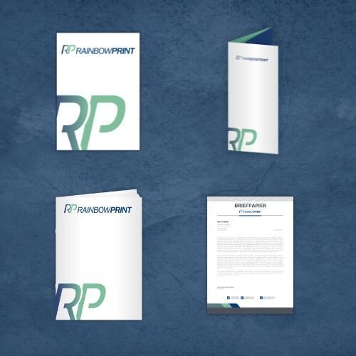 Verschiedene Druckprodukte von Rainbowprint in einem Format.