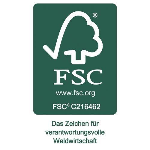 Das FSC-Logo mit der Zertifizierungsnummer von Rainbowprint.