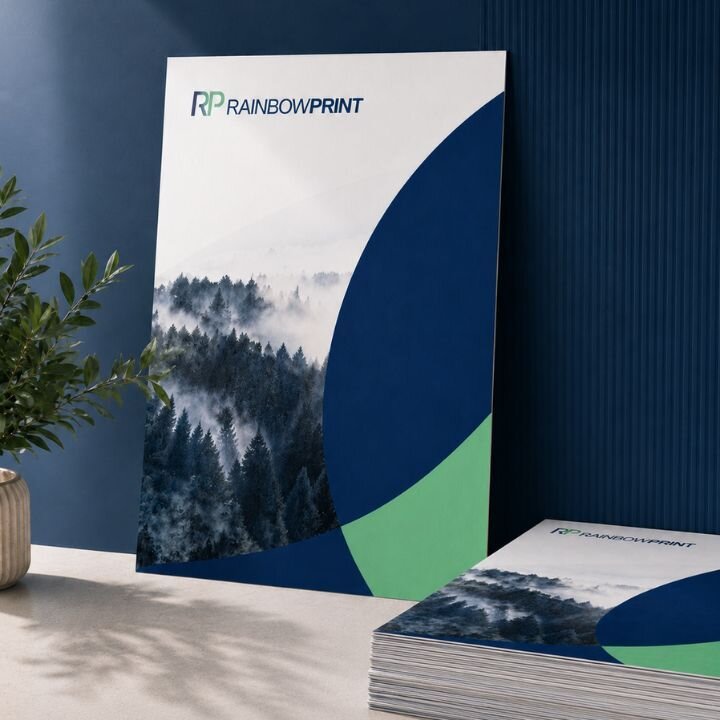 Ein Plakat von Rainbowprint, welches an einer Wand lehnt. Daneben ein Stapel weiterer Plakate.