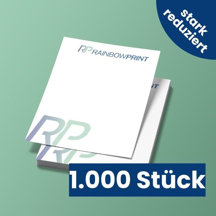 Ein Stapel Flyer DIN A6 von Rainbowprint. Dar�ber der Text 